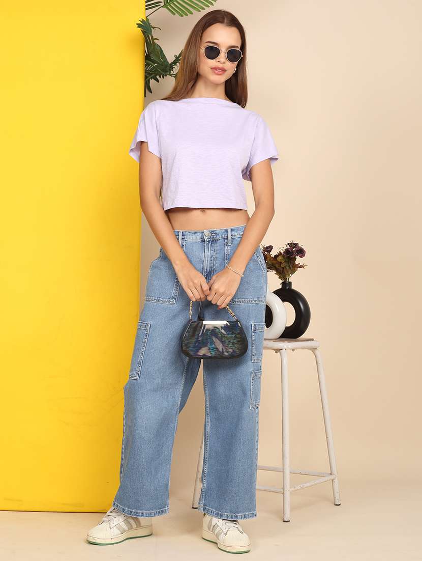 women solid short sleeve crop t-shirt - 22218788 -  Standard Image - 6