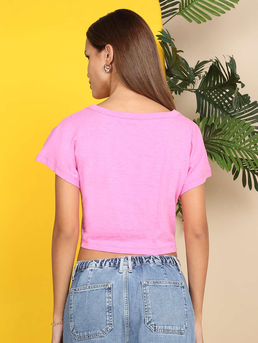 women solid short sleeve crop t-shirt - 22218790 -  Standard Image - 4