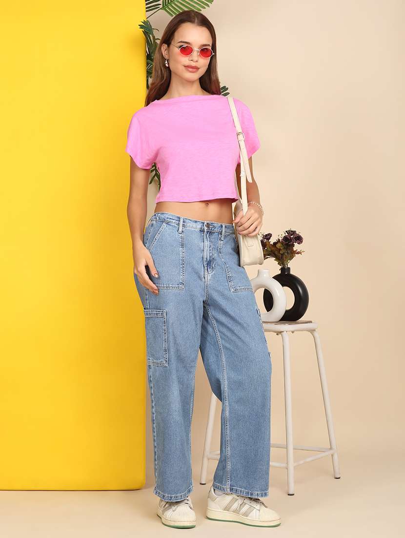 women solid short sleeve crop t-shirt - 22218790 -  Standard Image - 6