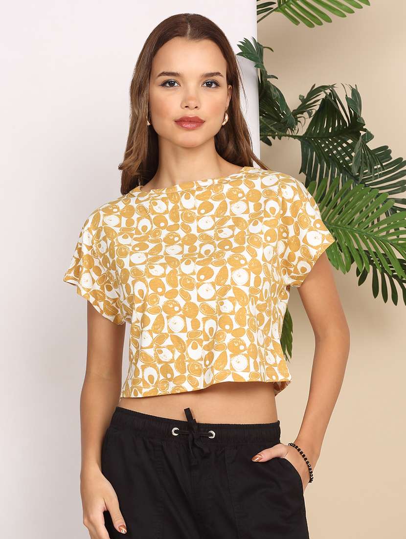 women printed short sleeve crop t-shirt - 22218792 -  Standard Image - 1