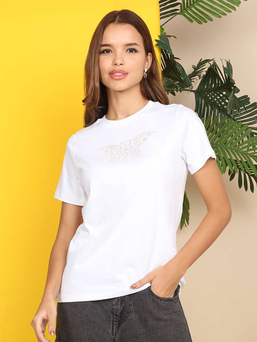 women embellished short sleeve regular t-shirt - 22218793 -  Standard Image - 1