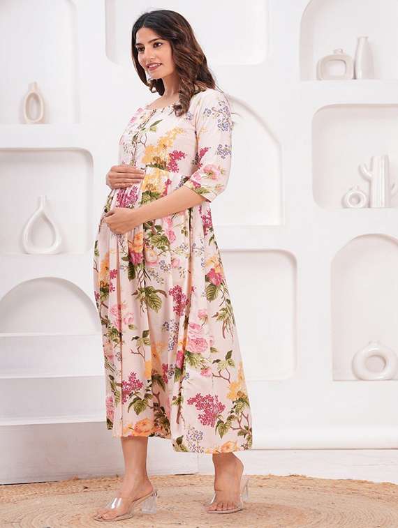 women floral printed three quarter sleeve maternity wear dress - 22218939 -  Standard Image - 1