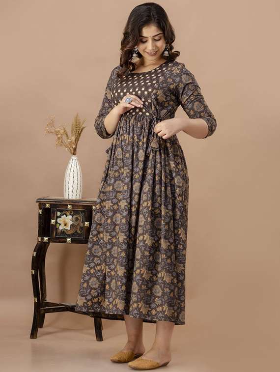women floral printed three quarter sleeve maternity wear dress - 22218953 -  Standard Image - 1