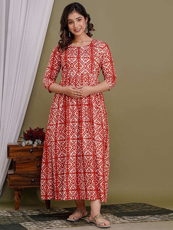 women printed three quarter sleeve maternity wear dress - 22218965 -  Standard Image - 1