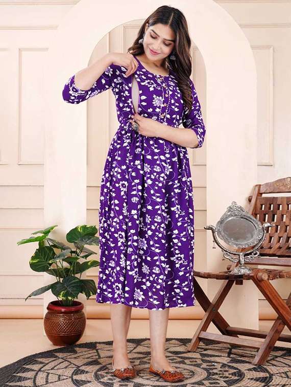 women floral printed three quarter sleeve maternity wear dress - 22218975 -  Standard Image - 1