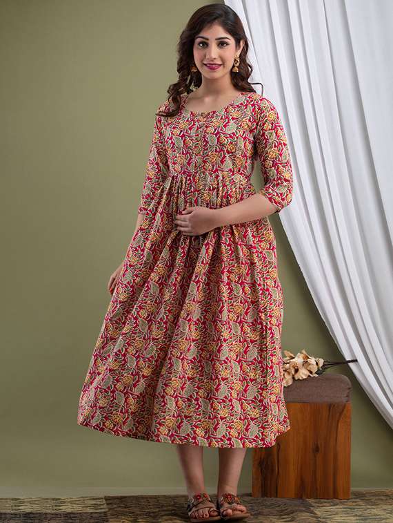 women floral printed three quarter sleeve maternity wear dress - 22218980 -  Standard Image - 1
