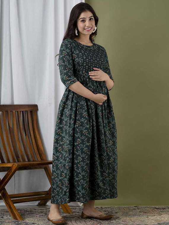 women printed three quarter sleeve maternity wear dress - 22219020 -  Standard Image - 1