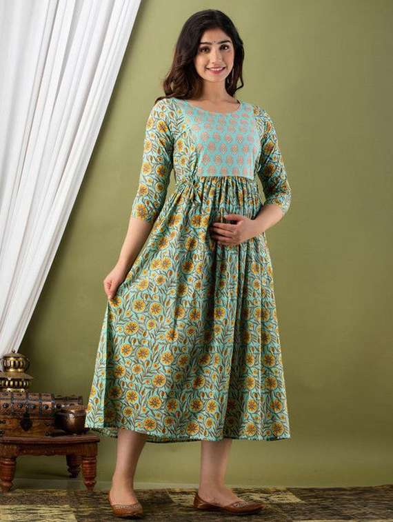 women floral printed three quarter sleeve maternity wear dress - 22219025 -  Standard Image - 1