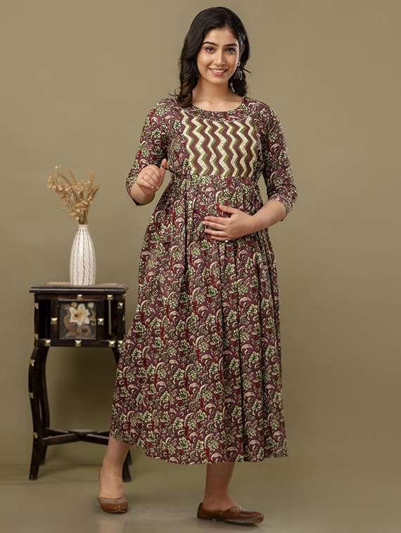 women printed three quarter sleeve maternity wear dress - 22219069 -  Standard Image - 1