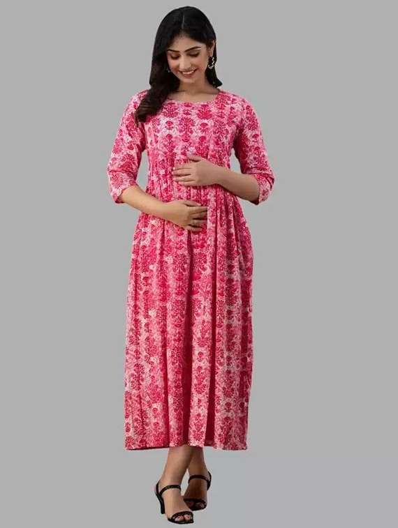 women printed three quarter sleeve maternity wear dress - 22219076 -  Standard Image - 1
