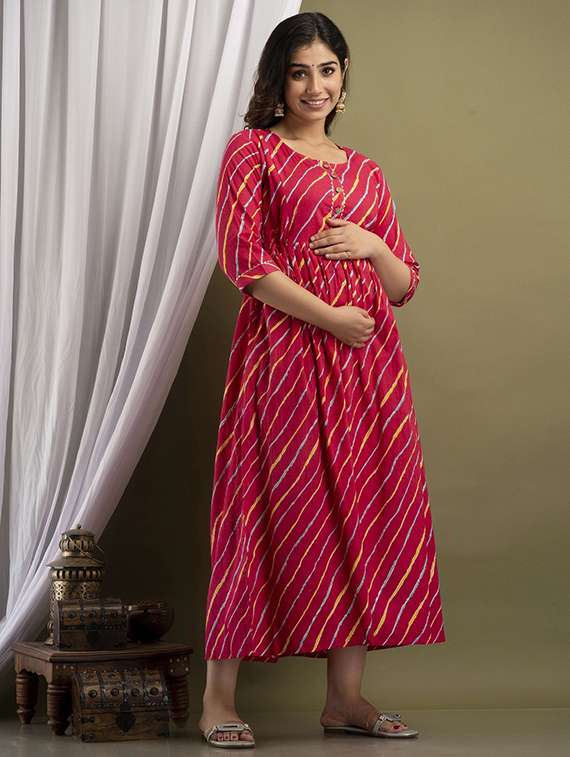 women printed three quarter sleeve maternity wear dress - 22219077 -  Standard Image - 1