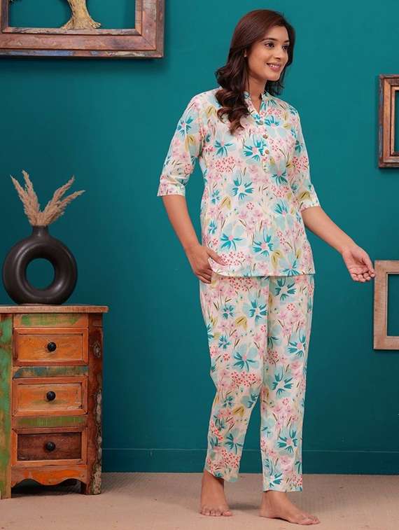 women printed nightwear pyjama set - 22219114 -  Standard Image - 1