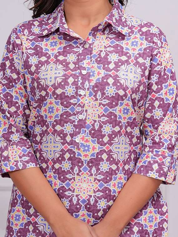 women printed three quarter sleeve co-ord set - 22219119 -  Standard Image - 4