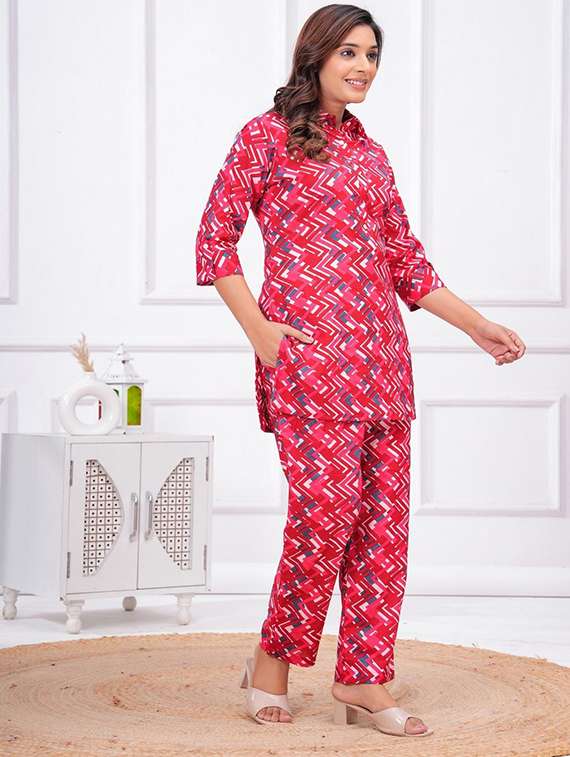 women printed three quarter sleeve co-ord set - 22219122 -  Standard Image - 1