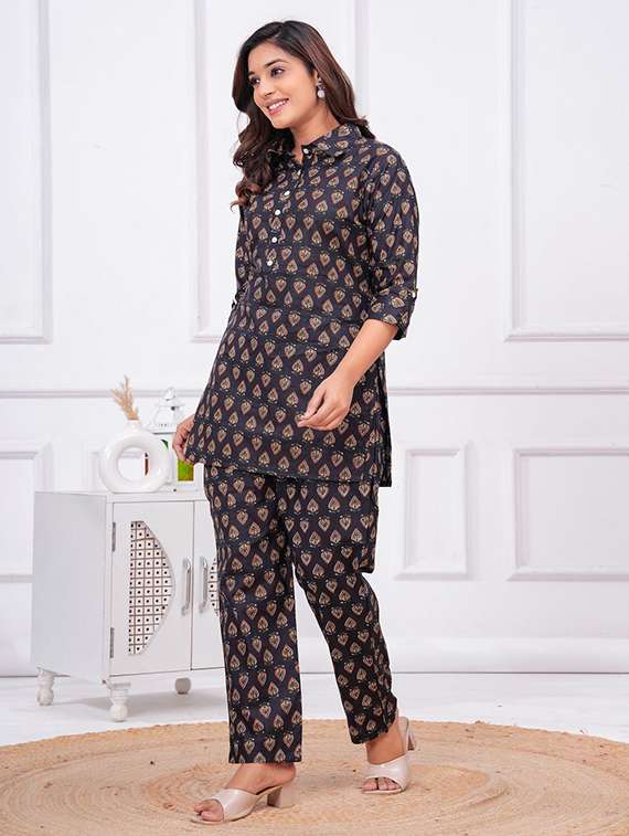 women printed three quarter sleeve co-ord set - 22219123 -  Standard Image - 1