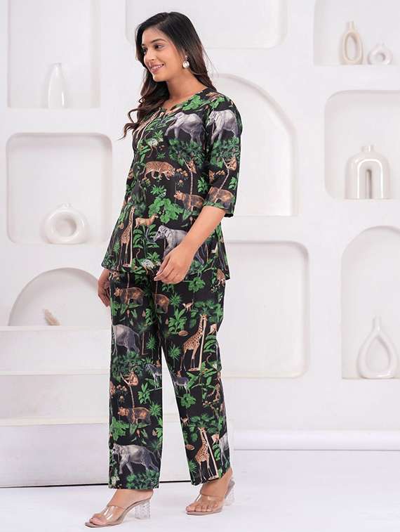 women printed three quarter sleeve co-ord set - 22219128 -  Standard Image - 1