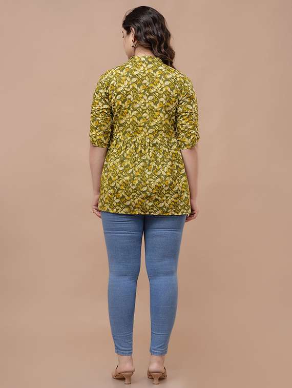 women printed three quarter sleeve a-line ethnic top - 22219129 -  Standard Image - 1