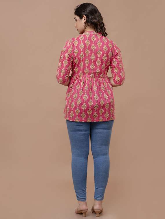 women printed three quarter sleeve a-line ethnic top - 22219132 -  Standard Image - 1