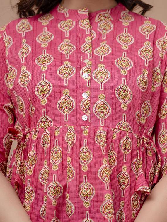 women printed three quarter sleeve a-line ethnic top - 22219132 -  Standard Image - 4