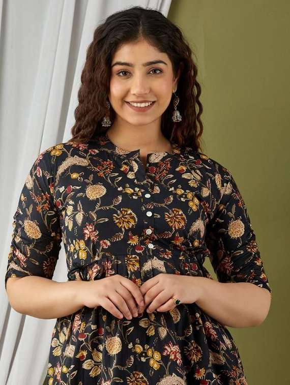 women floral printed three quarter sleeve a-line ethnic top - 22219139 -  Standard Image - 4