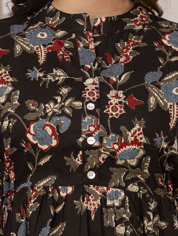 women floral printed three quarter sleeve a-line ethnic top - 22219141 -  Standard Image - 4