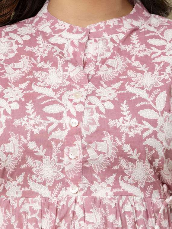 women floral printed three quarter sleeve a-line ethnic top - 22219146 -  Standard Image - 4