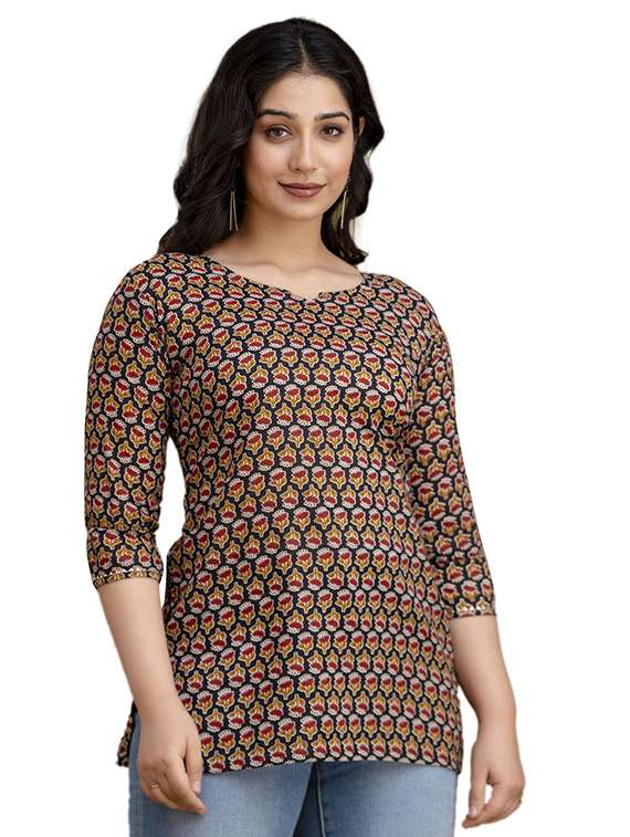 women floral printed three quarter sleeve straight kurti