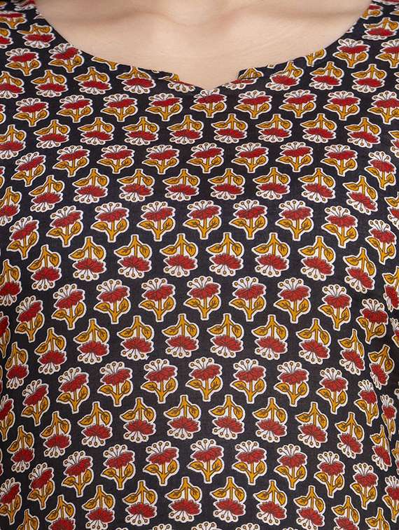 women floral printed three quarter sleeve straight kurti - 22219158 -  Standard Image - 4