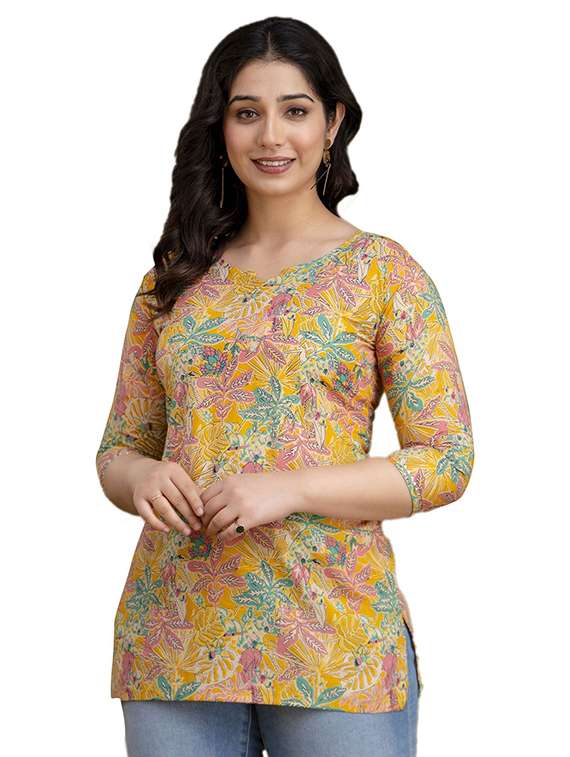 women printed three quarter sleeve straight kurti - 22219159 -  Standard Image - 1