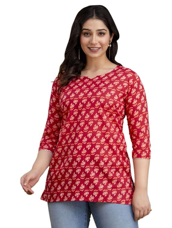 women floral printed three quarter sleeve straight kurti - 22219162 -  Standard Image - 1