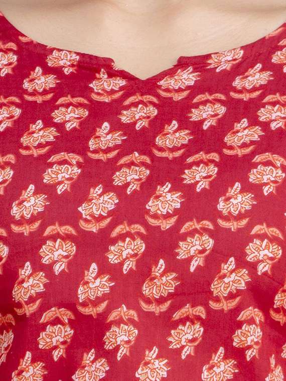 women floral printed three quarter sleeve straight kurti - 22219162 -  Standard Image - 4