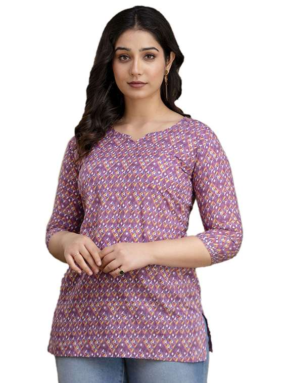 women printed three quarter sleeve straight kurti - 22219163 -  Standard Image - 1