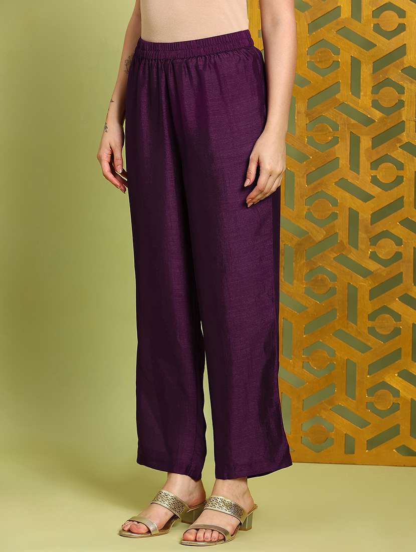 globus women purple sequin embroidered keyhole neck anarkali kurta with wide leg pants festive set - 22219213 -  Standard Image - 4