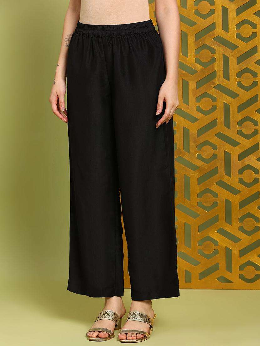 globus women black sequin embroidered v-neck scalloped hem straight kurta with wide leg pants festive set - 22219216 -  Standard Image - 4