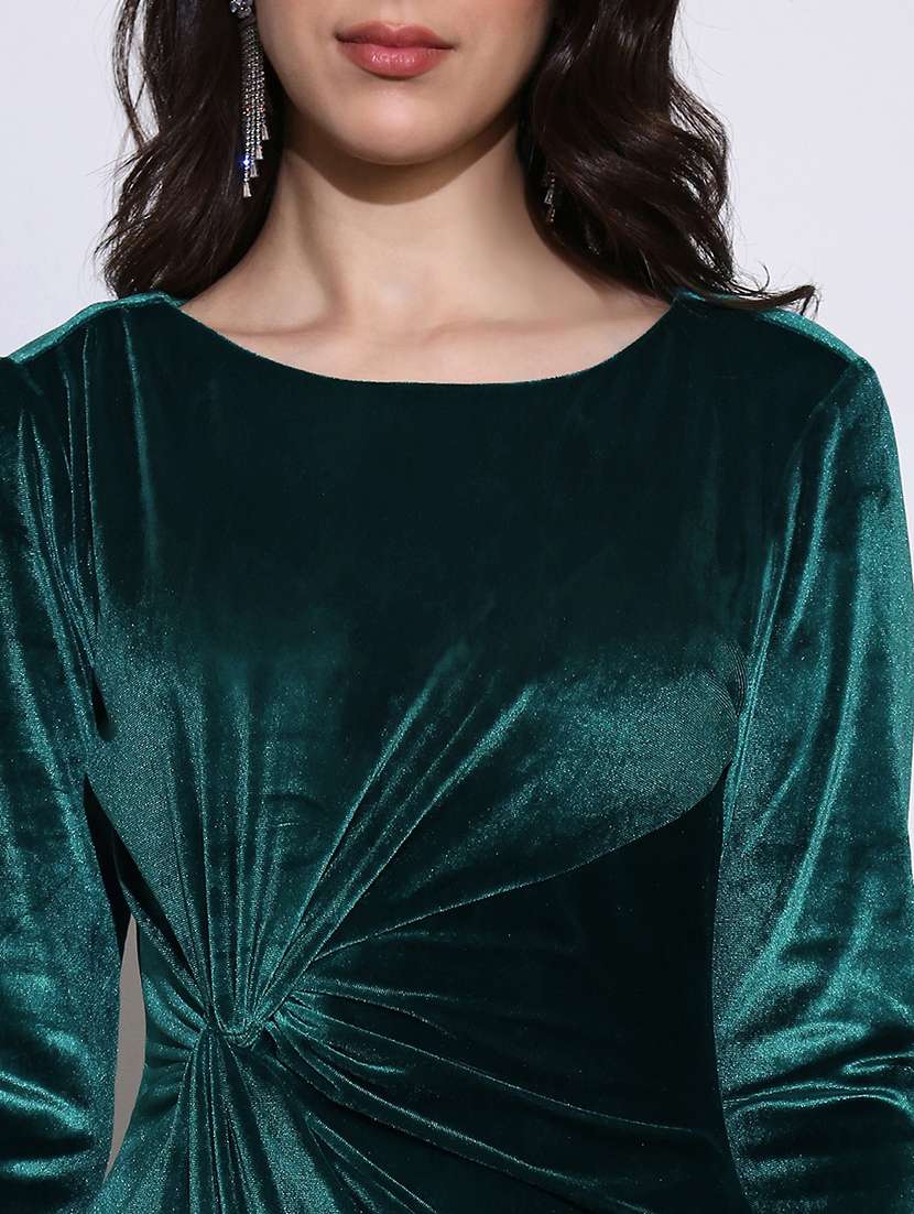 globus women teal boat neck twisted detail velvet sheath mini party dress - 22219233 -  Standard Image - 4