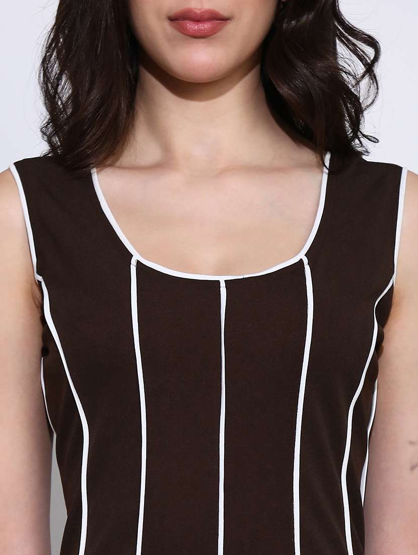 globus women brown scoop neck stripes design flared hem a-line maxi dress - 22219237 -  Standard Image - 4