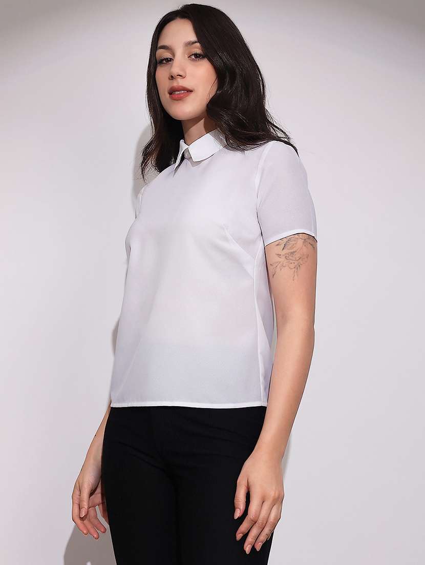 Globus Women White Collared Neck Short Sleeves Workwear Top - 22219248 -  Standard Image - 1