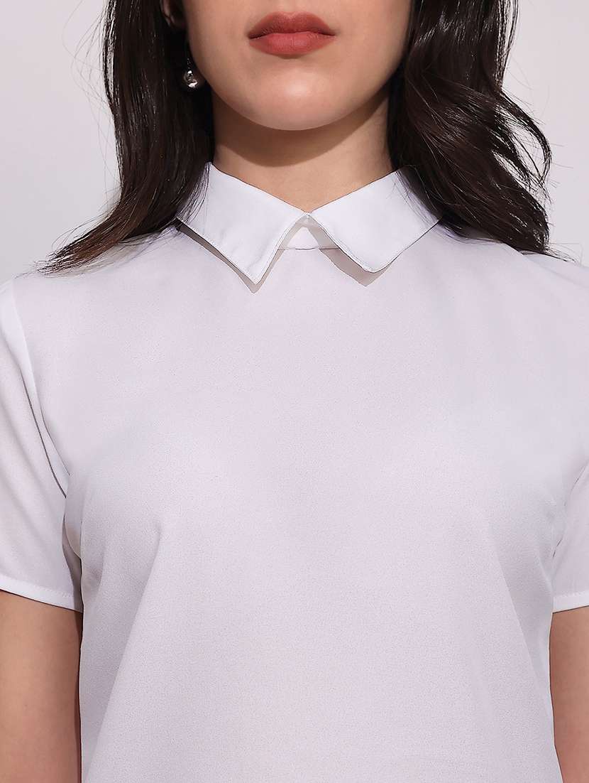 Globus Women White Collared Neck Short Sleeves Workwear Top - 22219248 -  Standard Image - 4