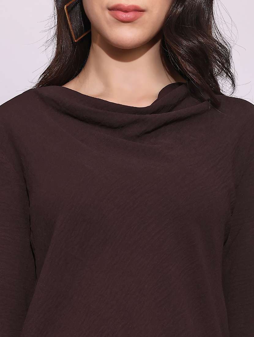 globus women brown cowl neck flared sleeves curved hem party top - 22219251 -  Standard Image - 4