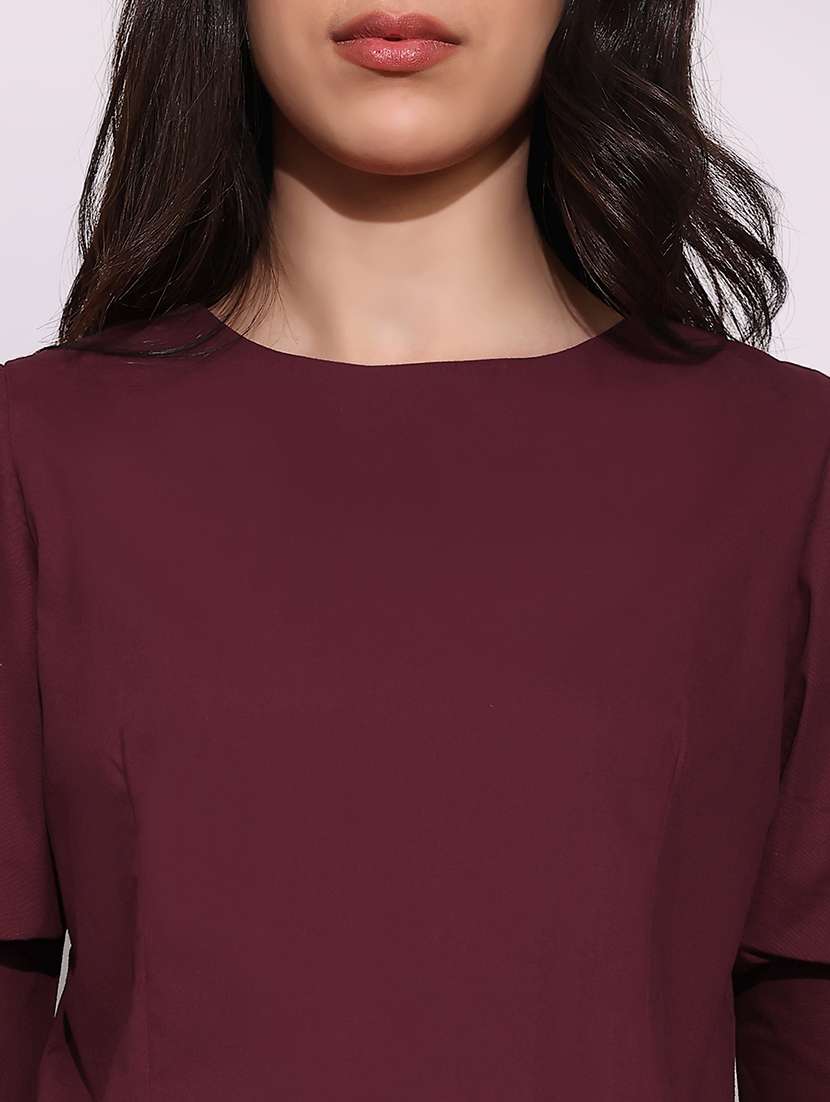 women solid puff sleeve back buttoned top - 22219256 -  Standard Image - 4