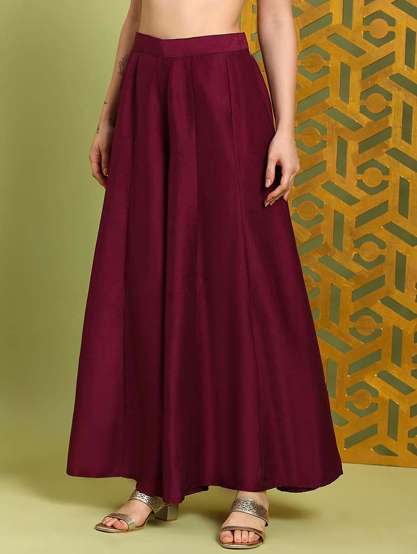 Globus Women Maroon V-neck Floral Embroidered Waistcoat With Flared Palazzos Festive Co-ord Set - 22219312 -  Standard Image - 4