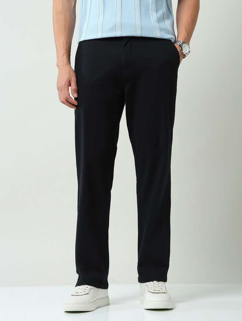 Men Solid Mid Rise Flat Front Casual Trouser - 22219324 -  Standard Image - 1