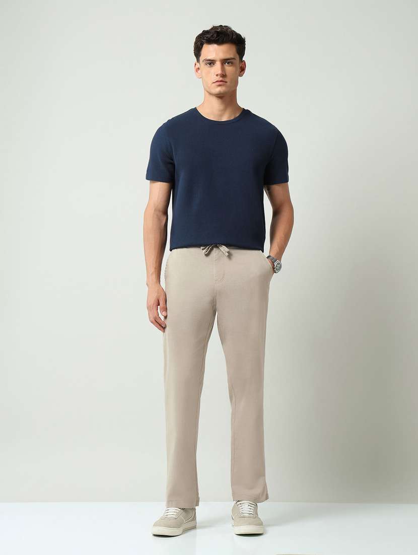 men solid mid rise flat front casual trouser - 22219325 -  Standard Image - 4