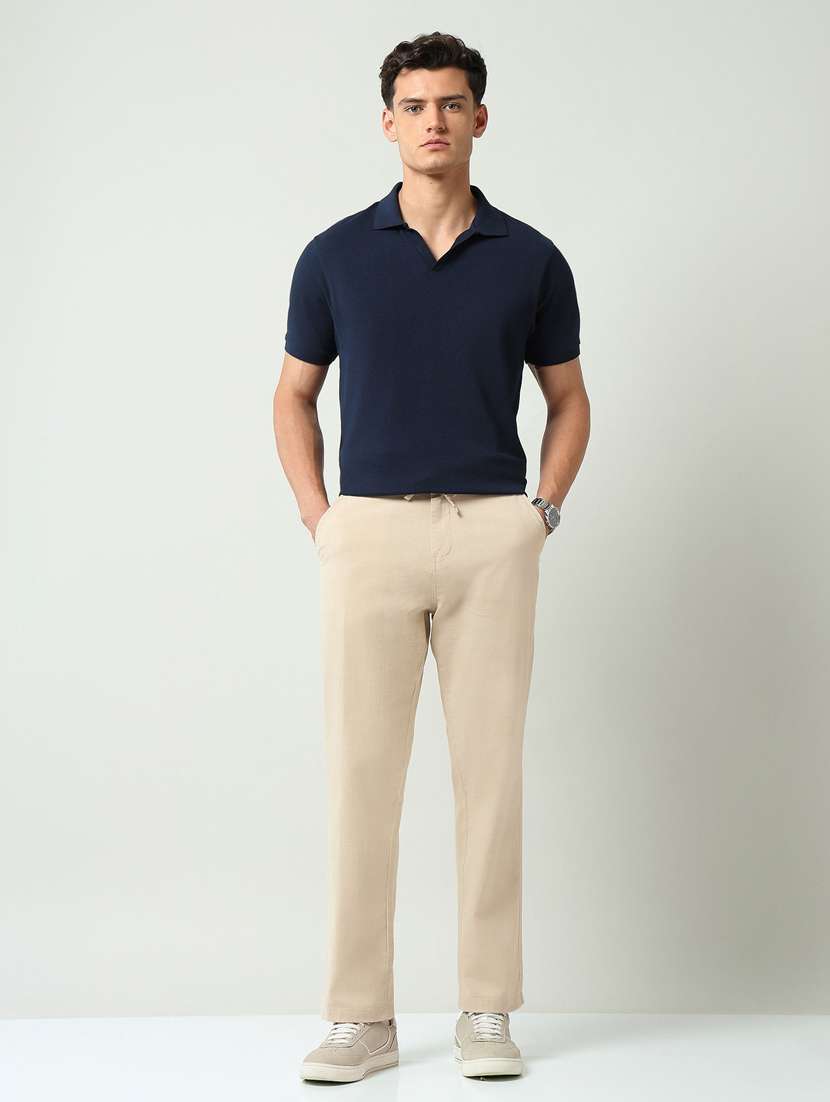 men solid mid rise flat front casual trouser - 22219326 -  Standard Image - 4