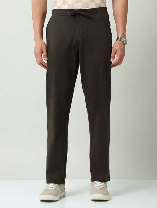 men solid mid rise flat front casual trouser - 22219327 -  Standard Image - 0