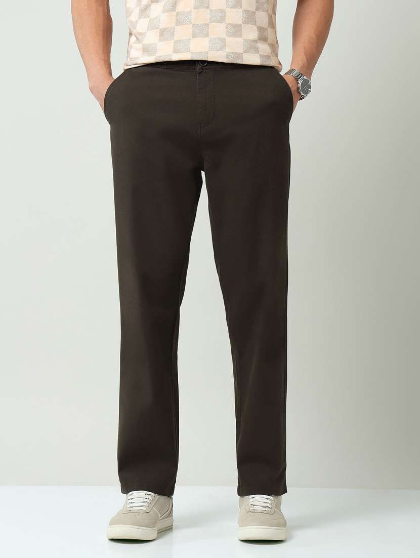 men solid mid rise flat front casual trouser - 22219327 -  Standard Image - 1