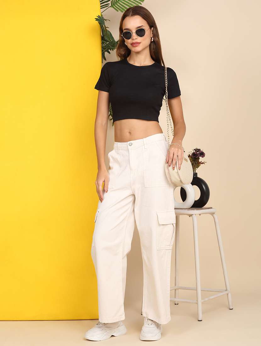 women solid short sleeve crop top - 22219372 -  Standard Image - 6