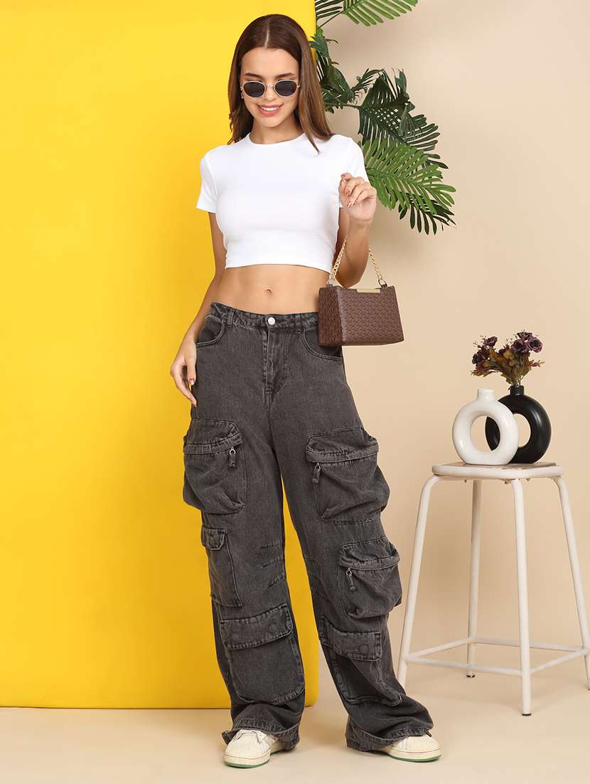 women solid short sleeve crop top - 22219373 -  Standard Image - 6