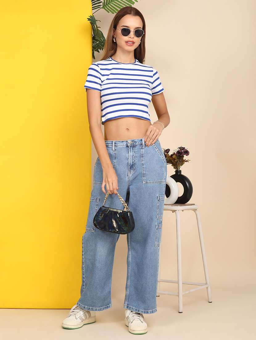 women striped short sleeve crop top - 22219374 -  Standard Image - 6