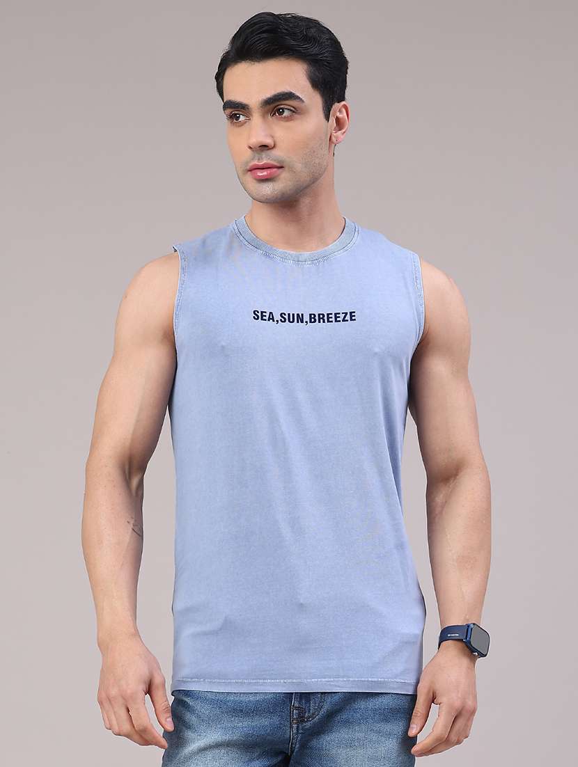 men typographic sleeveless slim fit t-shirt - 22219597 -  Standard Image - 1